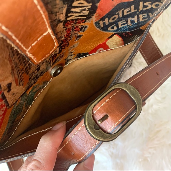 Patricia Nash Venezia Pouch Crossbody Leather Postcard Stamp Print Shoulder Bag - Picture 9 of 16